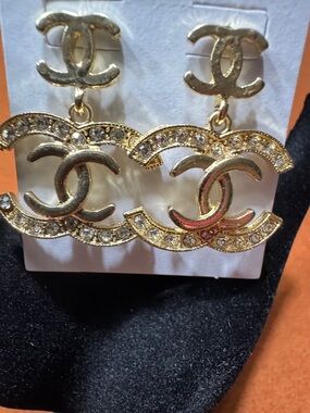 Double CC Gold and stone Earrings
